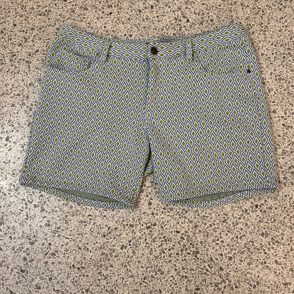 Men's Steele Geometric Patterned Shorts - Green and Blue - Size 33